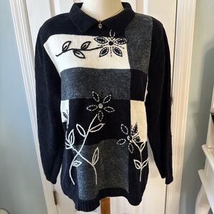 Alfred Dunner Black and White Floral Sweater